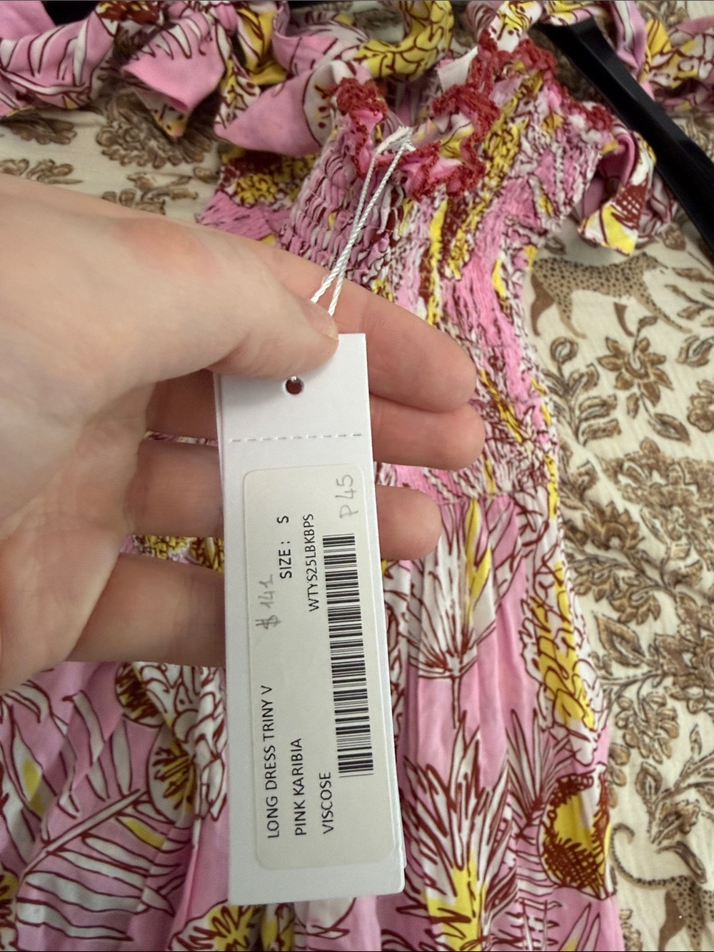 Poupette St. Barth Pink Floral Tiered Maxi Dress with Yellow Accents - Picture 2 of 3